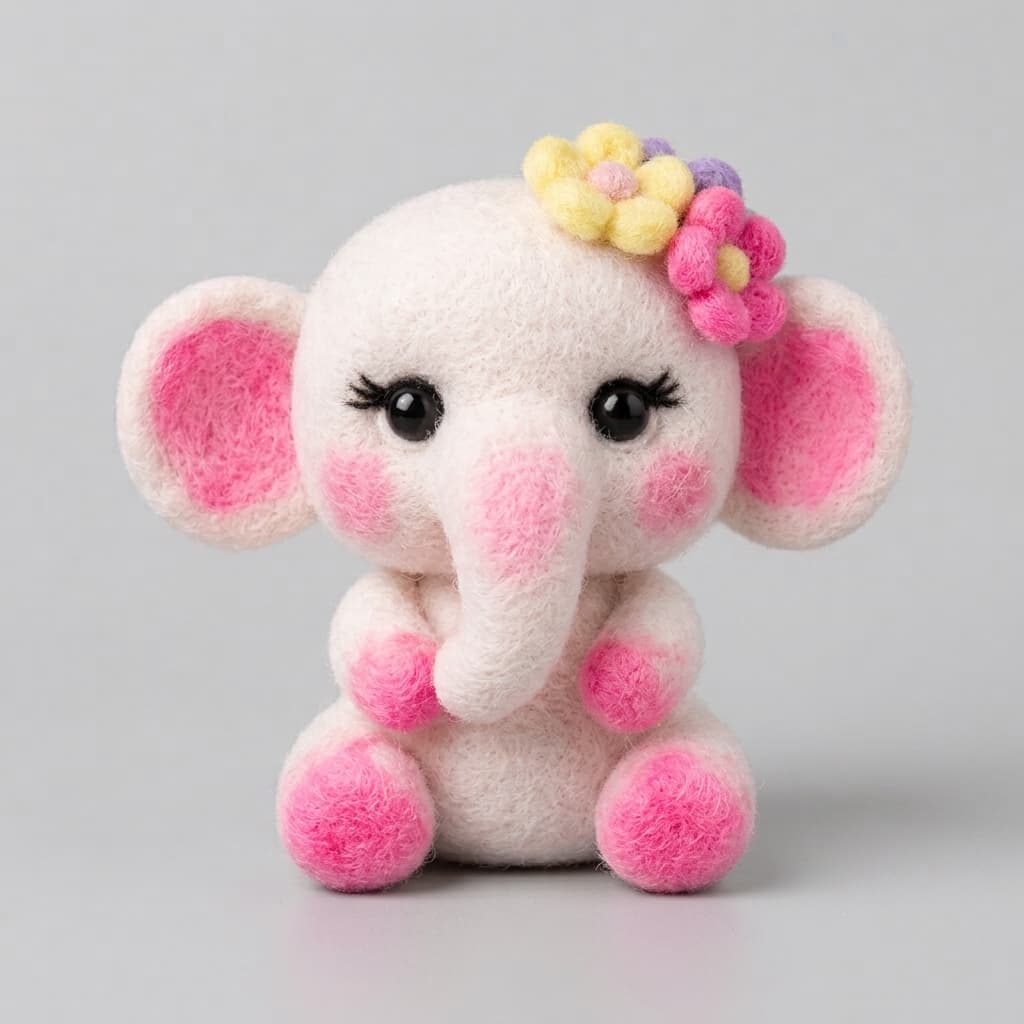 Baby Elephant Figurine - Handmade Felt Product from Nepal
