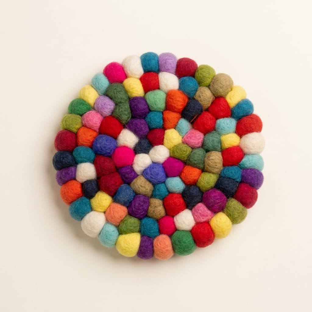 Wool Felt Ball Trivet - Handmade Felt Product from Nepal