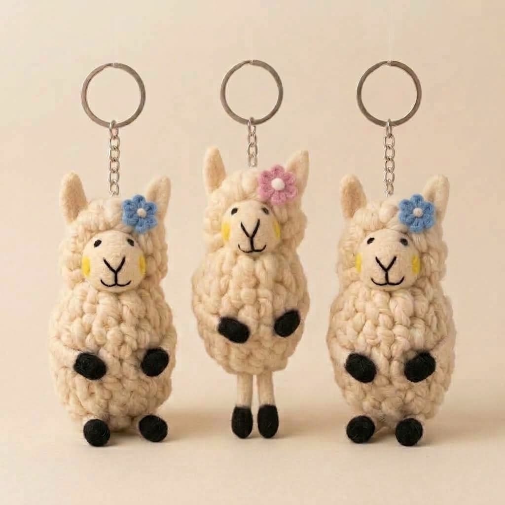 Woolly Sheep Keychain - Handmade Felt Product from Nepal