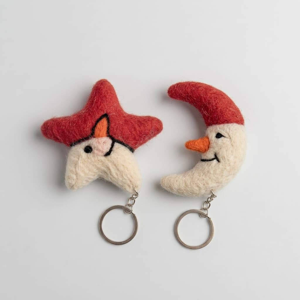 Felt Celestial Star & Moon Keychain - Handmade Felt Product from Nepal