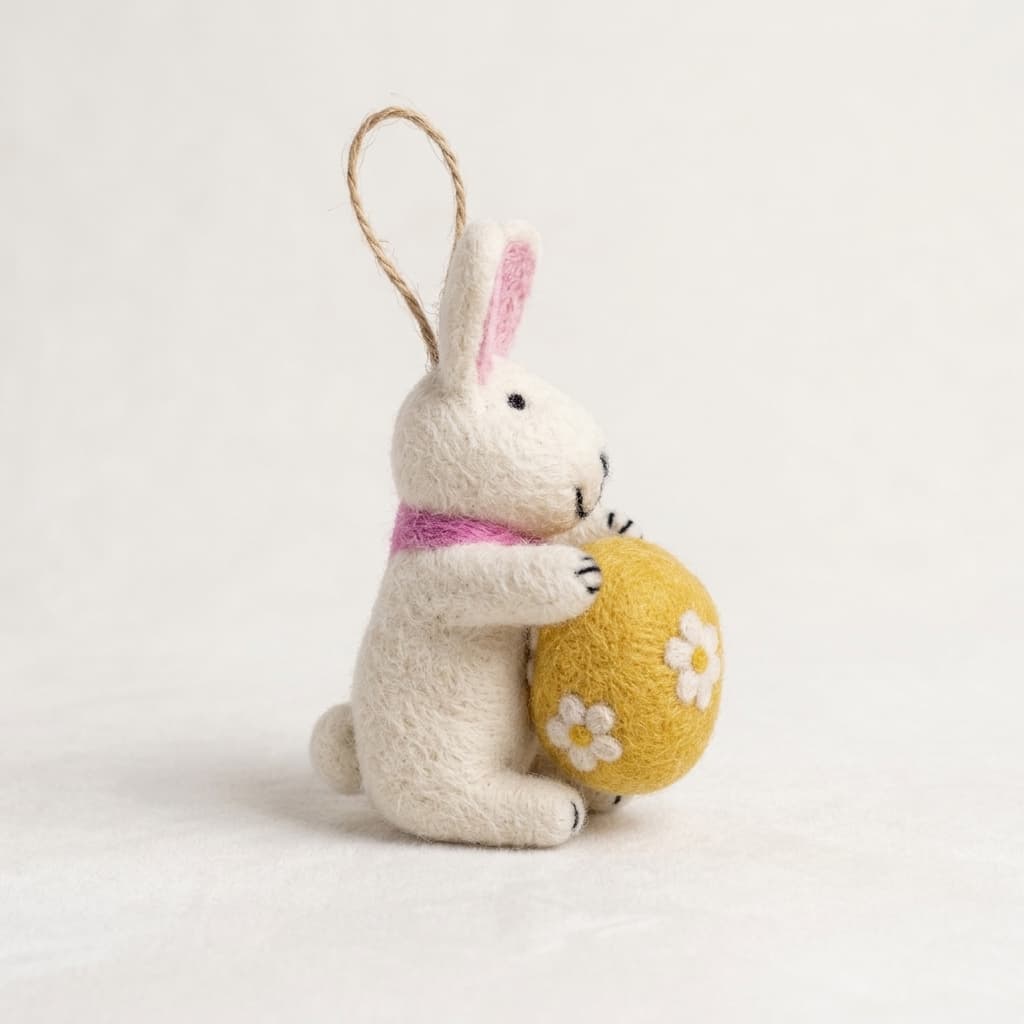 Easter Felt Bunny with Egg Hanging Ornament - Handmade Felt Product from Nepal