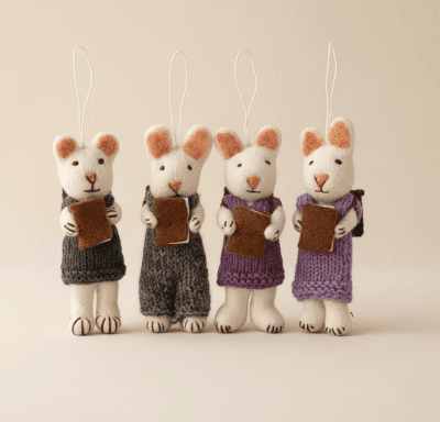 The Little Scholars Hand-Felted Mice with Miniature Book