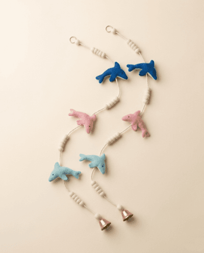 Handmade Dolphin Felt Hanging Bell with Wool Beads