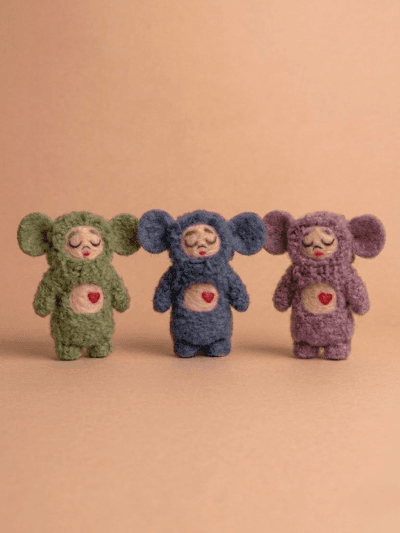 Sleeping Felt Bear with Heart Detail