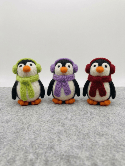 Felt Penguin with Winter Earmuffs and Matching Scarf