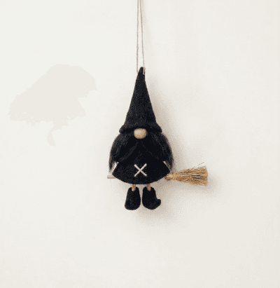 Witch Gnome Hanging Ornament with Broomstick