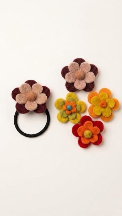 Handmade Wool Felt Flower Hair Tie