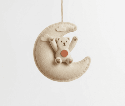 Felt Bear on Crescent Moon Hanging Ornament