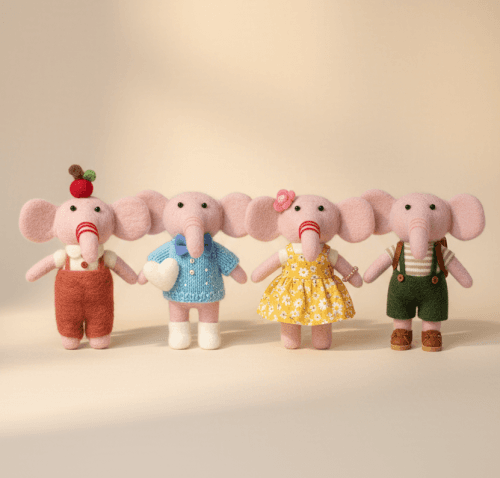 Hand-Felted Petite Elephant Collection