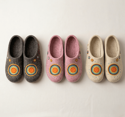 Artisan needled "Solar" Wool Felt Slippers