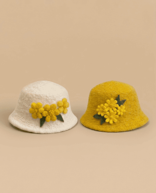 Handmade Felt Bucket Hat - 3D Floral Spring Accessory