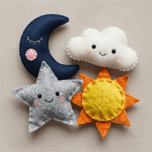 Plush Wool Felt Celestial Celestial Decor Set