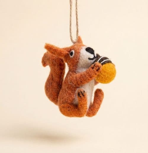 Felt Squirrel with Acorn Hanging Ornament