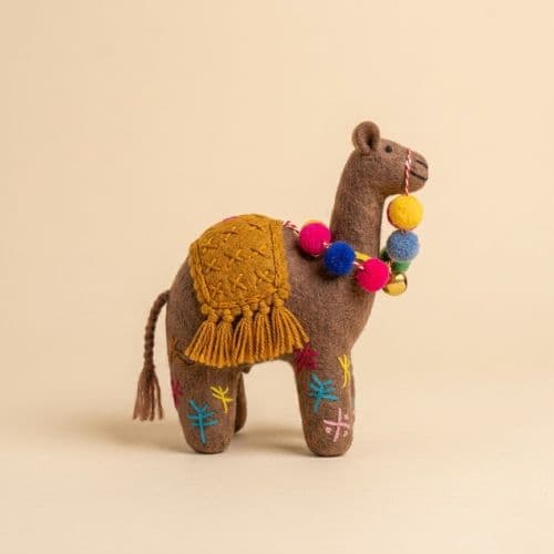 Camel Figurine with Pom-Poms and Saddle