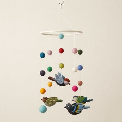 Bird Nursery Mobile with Colorful Felt Balls