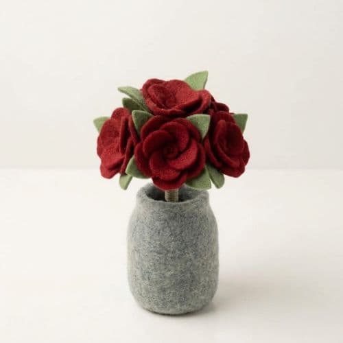Felt Rose Bouquet in Wool Vase