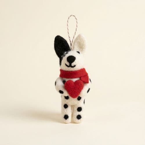 Felt Dog Holding a Red Heart Ornament