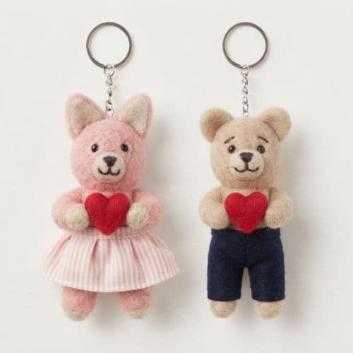 Felt Heart-Holding Couple Keychain